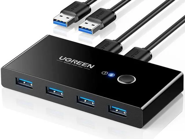 Alt view image 8 of 14 - USB 3.0 Switch Selector 2 Computers Share 4 USB Ports USB Switcher USB for PC Laptop Keyboard Mouse Printer Scanner One Button Switch Adapter with 2 Pack USB 3.0 Cables