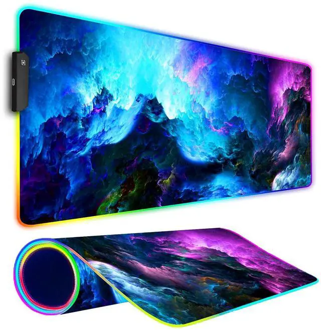 Alt view image 7 of 12 - RGB Gaming Mouse Pad, Large Mousepad with Led Light, Keyboard Pad Gaming Accessories for Desk, Non-Slip Rubber Base Big Mouse Mat for Gamer, 31.5 X 11.8 Inch, Dazzling Galaxy