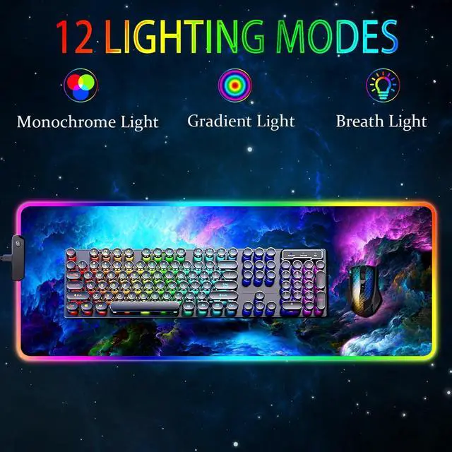 Alt view image 8 of 12 - RGB Gaming Mouse Pad, Large Mousepad with Led Light, Keyboard Pad Gaming Accessories for Desk, Non-Slip Rubber Base Big Mouse Mat for Gamer, 31.5 X 11.8 Inch, Dazzling Galaxy