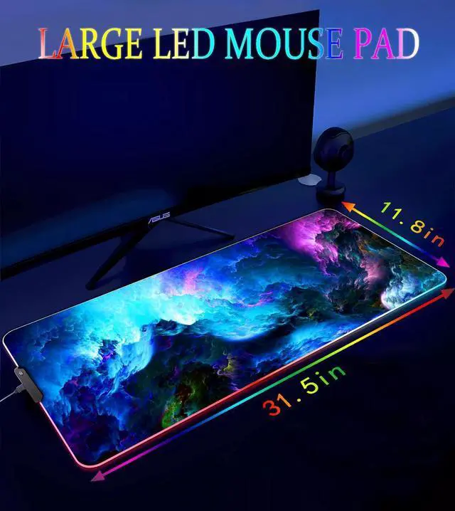 Alt view image 9 of 12 - RGB Gaming Mouse Pad, Large Mousepad with Led Light, Keyboard Pad Gaming Accessories for Desk, Non-Slip Rubber Base Big Mouse Mat for Gamer, 31.5 X 11.8 Inch, Dazzling Galaxy