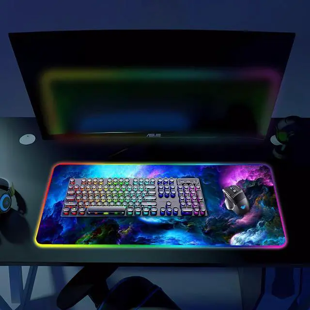 Alt view image 12 of 12 - RGB Gaming Mouse Pad, Large Mousepad with Led Light, Keyboard Pad Gaming Accessories for Desk, Non-Slip Rubber Base Big Mouse Mat for Gamer, 31.5 X 11.8 Inch, Dazzling Galaxy