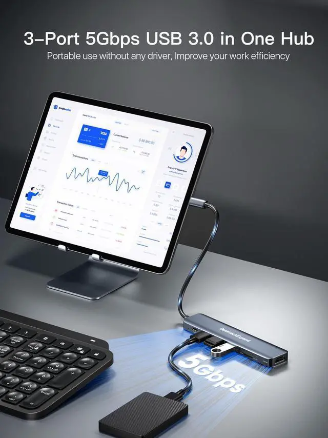 Alt view image 12 of 14 - USB C Hub, 7 in 1 USB-C Multiport Adapter with 4K HDMI, 100W Power Delivery, 3 USB 3.0 Ports, SD/TF Card Reader, for MacBook Pro/Air, iMac, iPad Pro, Surface Pro 7/8, XPS, HP and More
