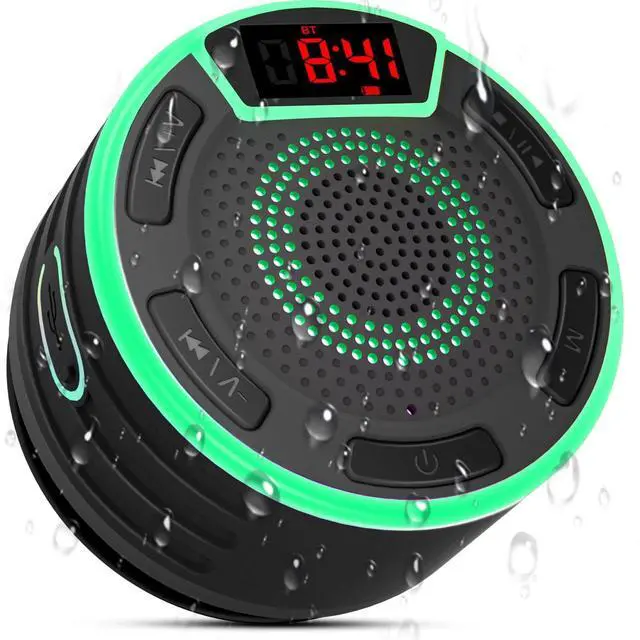 Alt view image 8 of 14 - Bluetooth Speakers, IPX7 Waterproof Shower Speaker, Portable Speaker with LED Display, FM Radio, Suction Cup, Light Show, Built-in Mic, Best Gifts for Pool Beach Home Party Travel Outdoors