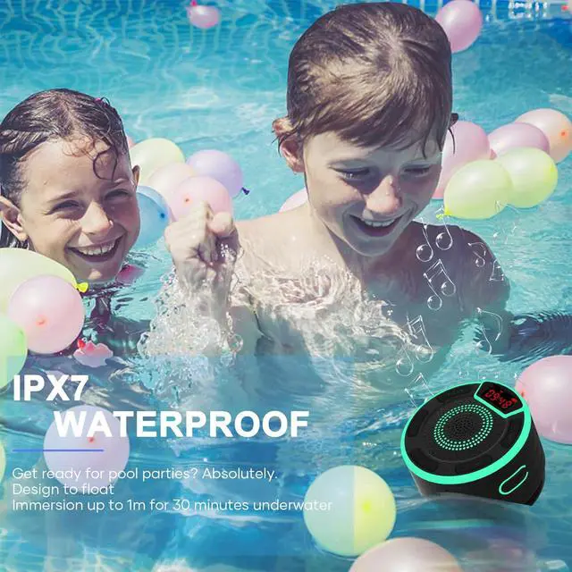 Alt view image 9 of 14 - Bluetooth Speakers, IPX7 Waterproof Shower Speaker, Portable Speaker with LED Display, FM Radio, Suction Cup, Light Show, Built-in Mic, Best Gifts for Pool Beach Home Party Travel Outdoors