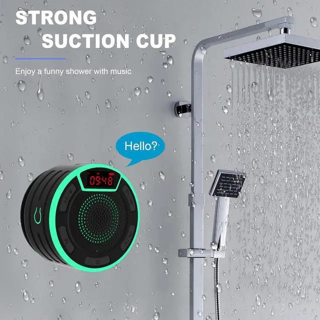 Alt view image 11 of 14 - Bluetooth Speakers, IPX7 Waterproof Shower Speaker, Portable Speaker with LED Display, FM Radio, Suction Cup, Light Show, Built-in Mic, Best Gifts for Pool Beach Home Party Travel Outdoors