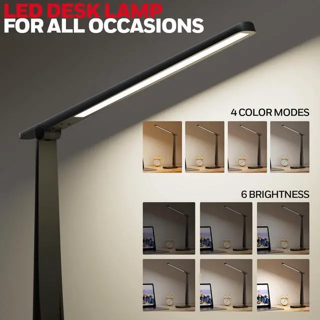 Alt view image 9 of 14 - LED Desk Lamp for Home Office, Eye-Caring Light with 4 Color Modes & Touch Control, USB A+C Charging Ports, Adjustable Rotating Head with Timer for Reading, Bedroom & Small Desks