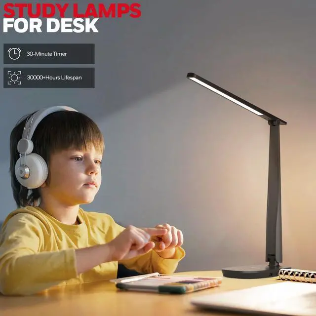 Alt view image 13 of 14 - LED Desk Lamp for Home Office, Eye-Caring Light with 4 Color Modes & Touch Control, USB A+C Charging Ports, Adjustable Rotating Head with Timer for Reading, Bedroom & Small Desks