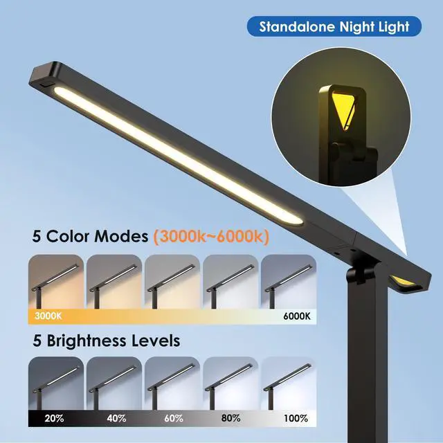 Alt view image 13 of 14 - Desk Lamp with USB Charging Port: LED Stepless Dimmable Eye Caring Desk Light for Home Office - 1 Type-C, 1 USB-A Charging Port, 2 AC Power Outlets, Multiple Light Modes for Study and Bedroom
