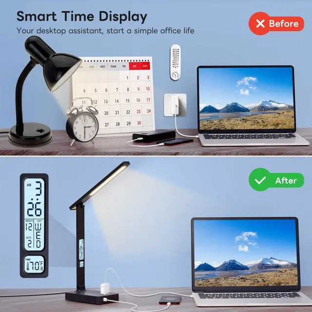 Alt view image 14 of 14 - Desk Lamp with USB Charging Port: LED Stepless Dimmable Eye Caring Desk Light for Home Office - 1 Type-C, 1 USB-A Charging Port, 2 AC Power Outlets, Multiple Light Modes for Study and Bedroom