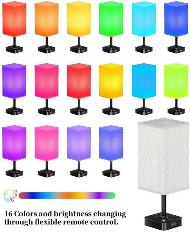 Alt view image 9 of 14 - Bluetooth/WiFi RGB & USB Bedside Table Lamp with 3 USB Charging Ports and 2 Outlets Power Strip, LED Light Bulb Dimmable, Music Sync RGB Color Changing Light for Party Home/Bedroom/Living Room