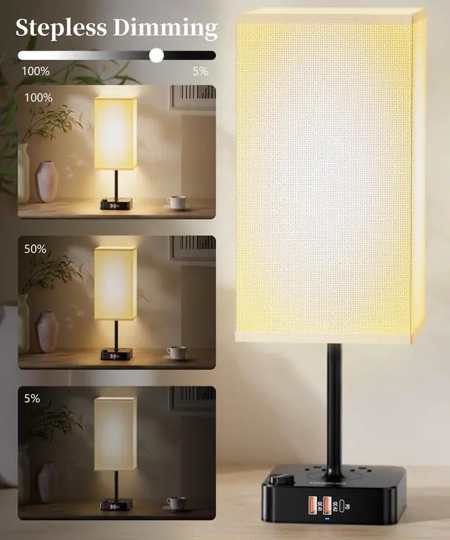 Alt view image 10 of 14 - Bluetooth/WiFi RGB & USB Bedside Table Lamp with 3 USB Charging Ports and 2 Outlets Power Strip, LED Light Bulb Dimmable, Music Sync RGB Color Changing Light for Party Home/Bedroom/Living Room