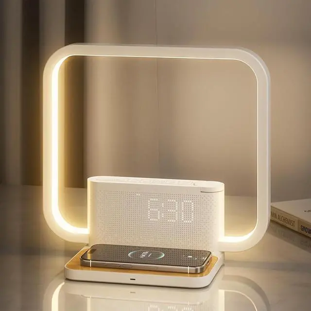 Alt view image 8 of 14 - Sunrise Alarm Clock for Heavy Sleepers,Touch Desk Lamps for Nightstand with Wireless Charger Station for iPhone/Samsung,Sound Machine,Wake Up Light/Snooze/Timer/10 Natural Sounds/3 Dimmable