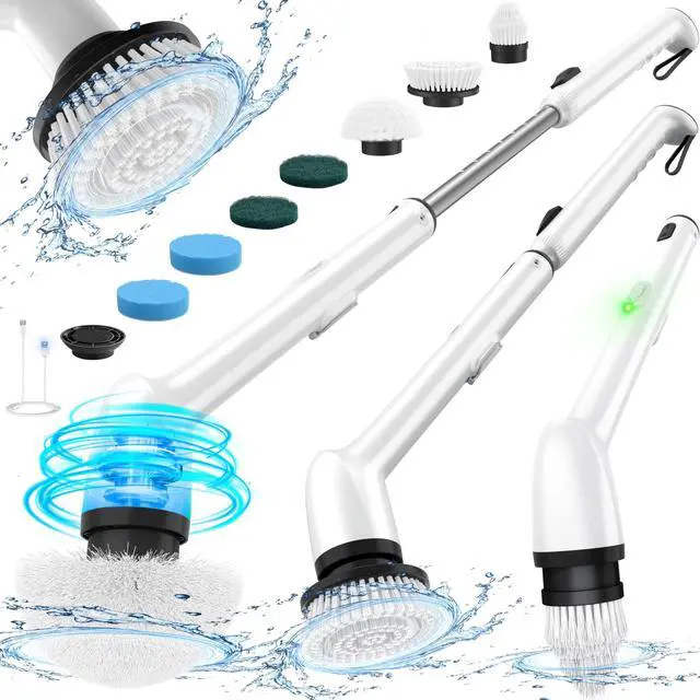 Alt view image 8 of 14 - Electric Spin Scrubber, New Full-Body IPX7 Waterproof Bathroom Cleaner Brush, Shower Scrubber with Long Handle & 2 Speed, Heads Replacement, Cleaning Supplies for Tub Shower Tile Floor
