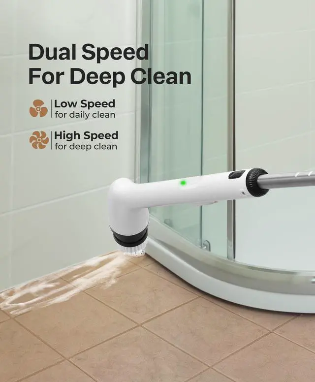 Alt view image 11 of 14 - Electric Spin Scrubber, New Full-Body IPX7 Waterproof Bathroom Cleaner Brush, Shower Scrubber with Long Handle & 2 Speed, Heads Replacement, Cleaning Supplies for Tub Shower Tile Floor