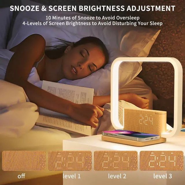 Alt view image 12 of 14 - Sunrise Alarm Clock with Wireless Charging Desk Touch Lamp 3 Level Dimmable Wake-up Light Bedside Lamps for Bedroom Living Room,Sunrise Lamp with 10 Natural White Noise Sound 30/60/90 Mins countdown