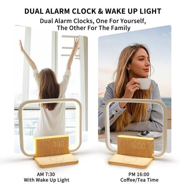 Alt view image 10 of 14 - Sunrise Alarm Clock with Wireless Charging Desk Touch Lamp 3 Level Dimmable Wake-up Light Bedside Lamps for Bedroom Living Room,Sunrise Lamp with 10 Natural White Noise Sound 30/60/90 Mins countdown