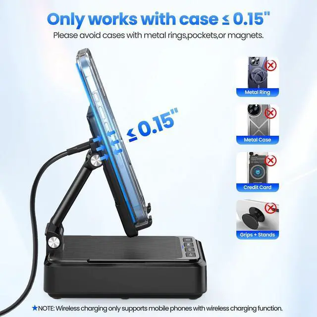 Alt view image 11 of 14 - Cell Phone Stand with Bluetooth Speaker and Wireless Charger,Desktop Charging Station Stand Speaker for iPhone,Christmas Birthday Gift for Men Women (Black)