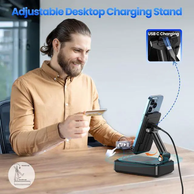 Alt view image 13 of 14 - Cell Phone Stand with Bluetooth Speaker and Wireless Charger,Desktop Charging Station Stand Speaker for iPhone,Christmas Birthday Gift for Men Women (Black)