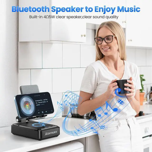 Alt view image 10 of 14 - Cell Phone Stand with Bluetooth Speaker and Wireless Charger,Desktop Charging Station Stand Speaker for iPhone,Christmas Birthday Gift for Men Women (Black)