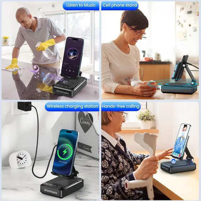Alt view image 14 of 14 - Cell Phone Stand with Bluetooth Speaker and Wireless Charger,Desktop Charging Station Stand Speaker for iPhone,Christmas Birthday Gift for Men Women (Black)