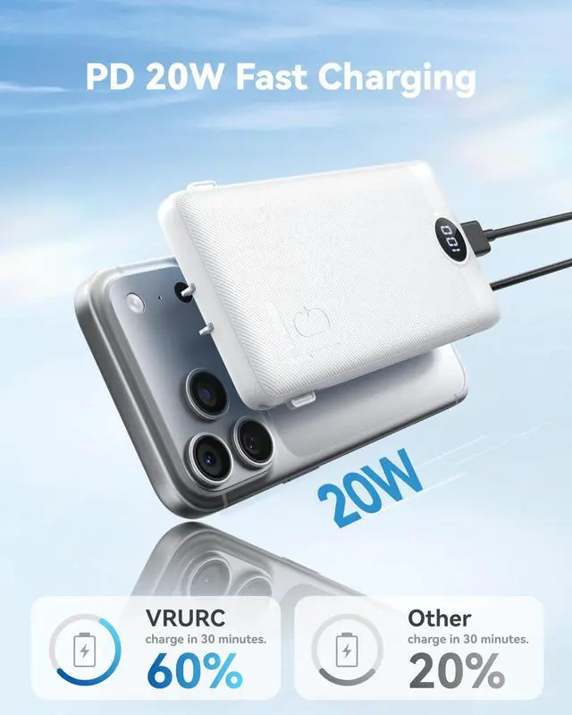 Alt view image 10 of 14 - Portable Charger Power Bank - 10000mAh Fast Charging 22.5W PD 20W Slim Portable Charger Built in Cables,Power Bank with Cords,USB C Portable Phone Charger Travel Accessories -White
