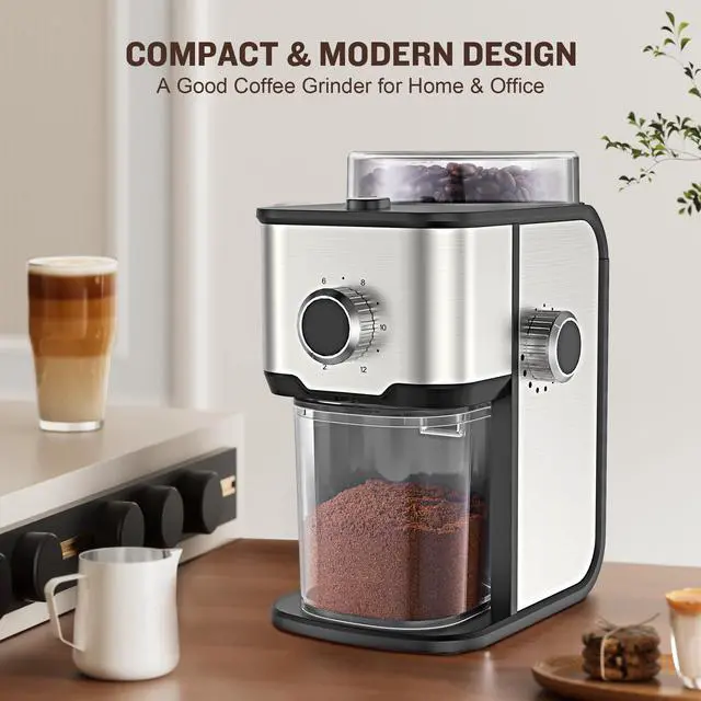 Alt view image 8 of 8 - Coffee Grinder, Adjustable Coffee Bean Grinder Electric with 14 Grinding Settings,2-12 Cups for Espresso, Drip Coffee and French Press