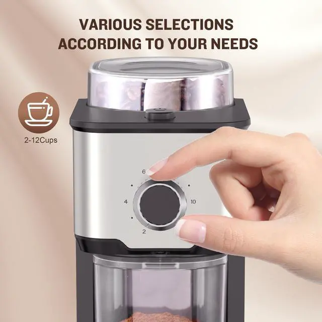 Alt view image 6 of 8 - Coffee Grinder, Adjustable Coffee Bean Grinder Electric with 14 Grinding Settings,2-12 Cups for Espresso, Drip Coffee and French Press
