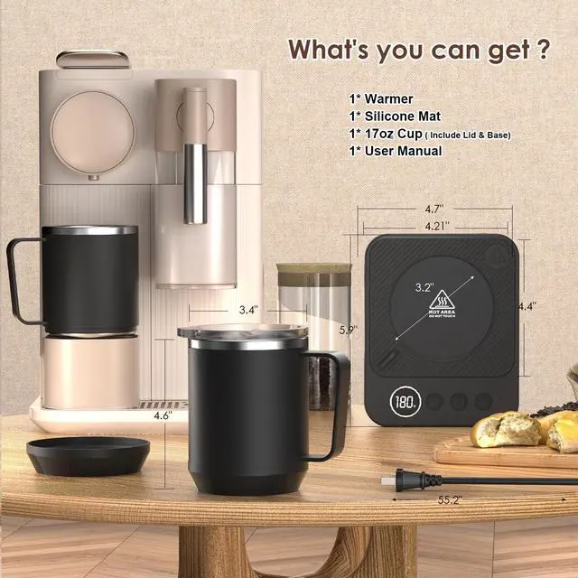 Alt view image 14 of 14 - Coffee Mug Warmer & Mug Set for Desk, Smart Coffee Cup Warmer with 16oz Heated Mug, Cup Heater with Auto Shut Off for Office/Home, Coffee Gifts for Men&Women, for mom,Black