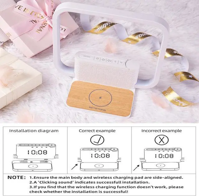 Alt view image 9 of 14 - Sunrise Alarm Clock for Heavy Sleepers,Touch Desk Lamps for Nightstand with Wireless Charger Station for iPhone/Samsung,Sound Machine,Wake Up Light/Snooze/Timer/10 Natural Sounds/3 Dimmable