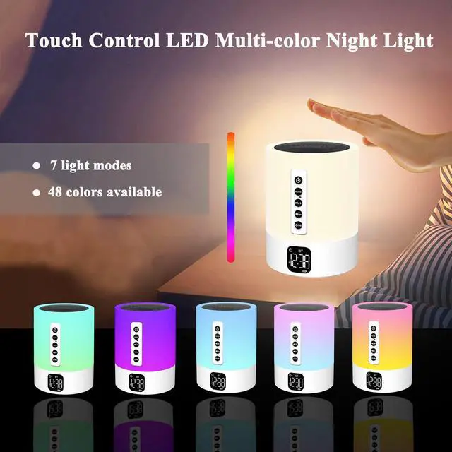 Alt view image 10 of 14 - Alarm Clock Bluetooth Speaker, Night Light White Noise Machine Touch Bedside Lamp with Alarm Clock for Kids Multi-Color Changing Night Light Xmas Gifts for Teenage Girls Boys Women Teen Girl Gifts