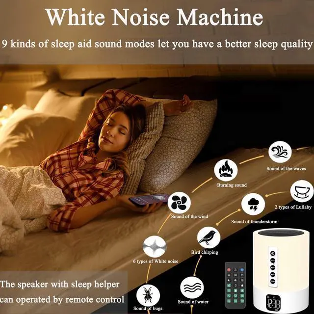 Alt view image 9 of 14 - Alarm Clock Bluetooth Speaker, Night Light White Noise Machine Touch Bedside Lamp with Alarm Clock for Kids Multi-Color Changing Night Light Xmas Gifts for Teenage Girls Boys Women Teen Girl Gifts