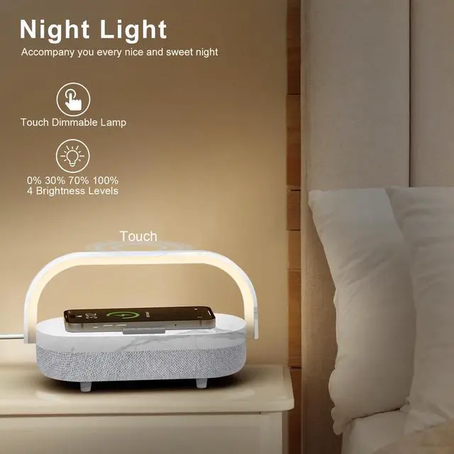 Alt view image 13 of 14 - LED Bedside Lamp, Touch Lamps for Bedroom Nightstand, 4 in 1 Bedside Table Lamp with Wireless Charger, Portable Bluetooth Speaker, Phone Holder, Dimmable Charging Birthday Gifts for Women