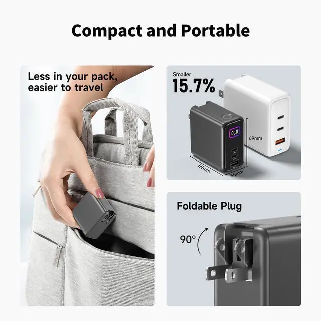 Alt view image 12 of 14 - 140W MAX USB C Charger | 3-Port Fast Charging Station (2xUSB-C PD3.1 + USB-A QC3.0) | Intuitive Touch Controls, for for MacBook, iPhone 17/16 Series, Samsung Galaxy, Pixel and More