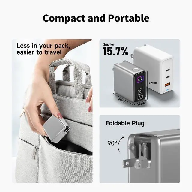 Alt view image 11 of 12 - 140W MAX USB C Charger | 3-Port Fast Charging Station (2xUSB-C PD3.1 + USB-A QC3.0) | Intuitive Touch Controls, for for MacBook, iPhone 17/16 Series, Samsung Galaxy, Pixel and More