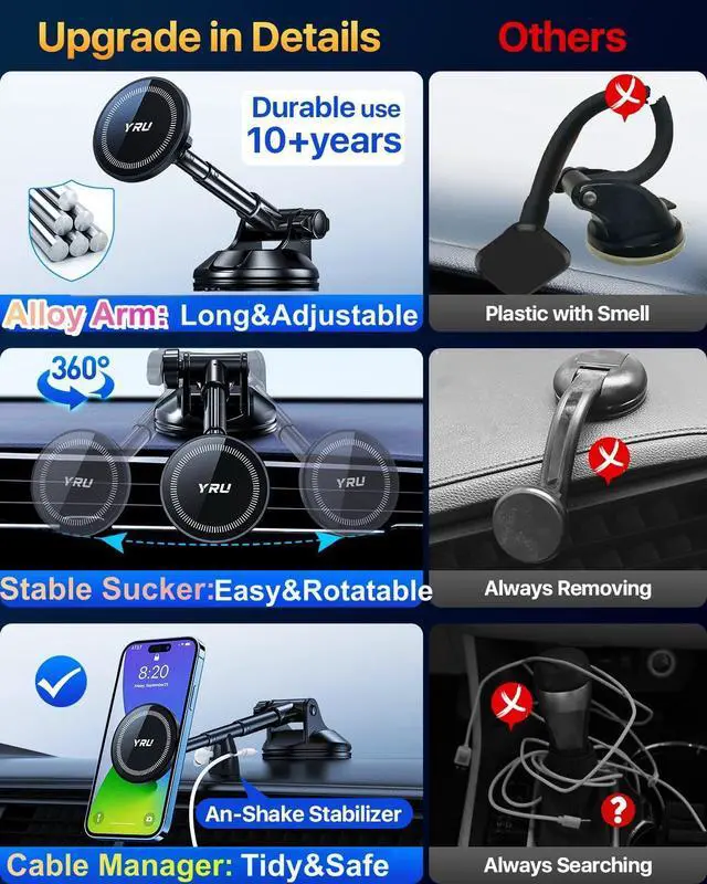 Alt view image 14 of 14 - Upgraded Magnetic Phone Holder CarPatented & Super Magnet for MagSafe Mount Dashboard Windshield Vent Magnet Phone Cradle Stand for iPhone 17 16 15 14 13 12 Pro Max Samsung Truck, Black