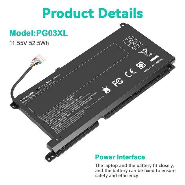Alt view image 11 of 12 - PG03XL Replacement for HP Pavilion Gaming Laptop 15-DK 15-dk0000 15-DK0125TX OMEN 5X FPC52 HSTNN-DB9G HSTNN-OB1I L48430-AC1 L48495-005 L48430-2C1 Notebook Batteries.