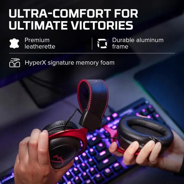 Alt view image 12 of 14 - II Gaming Headset - 7.1 Surround Sound - Memory Foam Ear Pads - Durable Aluminum Frame - Multi Platform Headset - Works with PC, PS4, PS4 PRO, Xbox One, Xbox One S - Red (KHX-HSCP-RD)