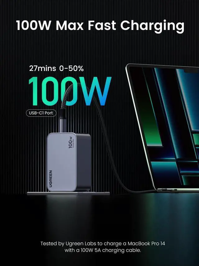 Alt view image 9 of 14 - Nexode Pro 100W GaN USB C Wall Charger, 3-Port Compact Fast PPS Charger for MacBook Pro/Air, Pixelbook, iPad, iPhone 17/16/15 Series, Galaxy S25/S24, Pixel 10/9, Steam Deck