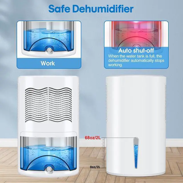 Alt view image 14 of 14 - Small Dehumidifier for Bedroom up to 1000 Sq.Ft, 68 OZ Water Tank Dehumidifier for Home with Auto Shut-Off, Mini Dehumidifier with 7 Color LED Lights for Bathroom, Basement, Closet, Garage, RV