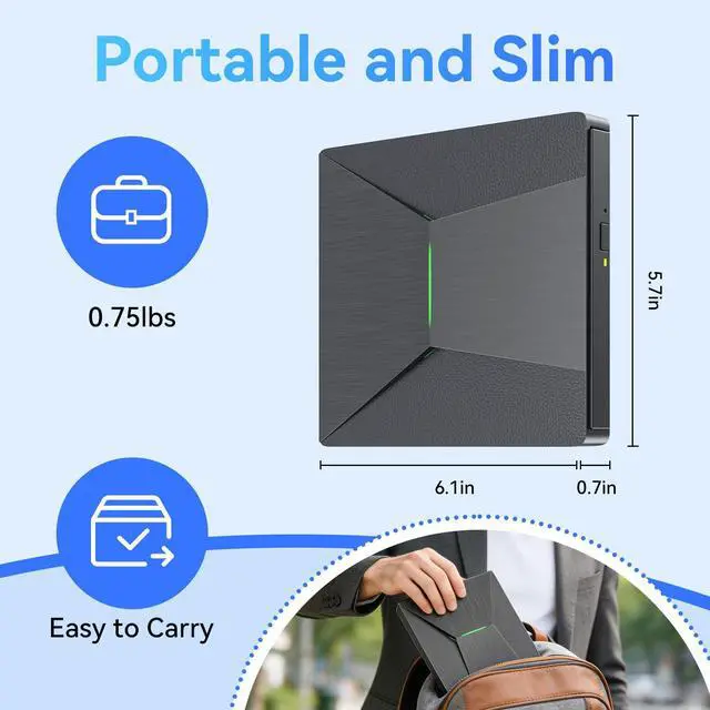 Alt view image 13 of 14 - USB 3.0 and Type-C External Bluray Drive, External Bluray Burner and External Blueray/DVD Drive for PC, Blu Ray Disc Reader Compatible with Windows XP/7/8/10, Laptop, Desktop, MacOS for MacBook