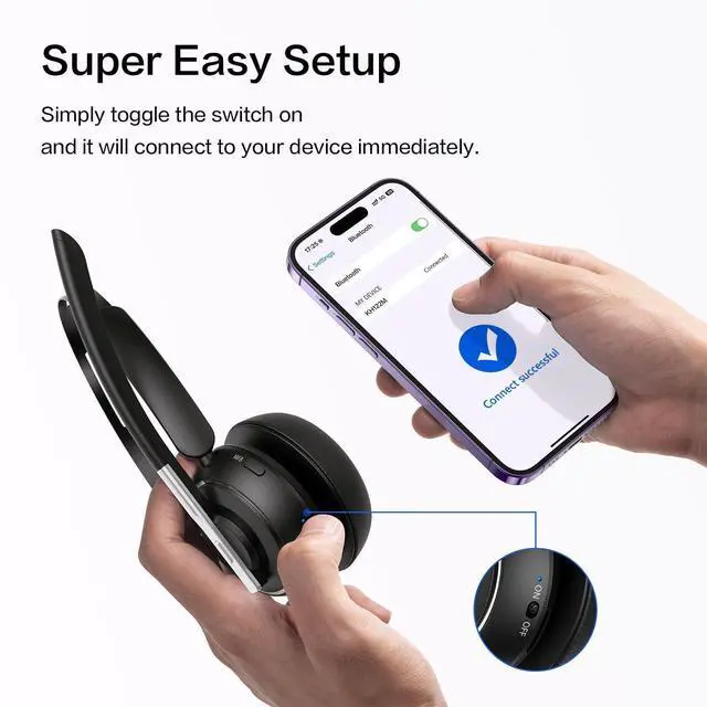 Alt view image 8 of 12 - Bluetooth Headset, Wireless Headset with Microphone for PC, V5.2 Computer Headset with Noise Cancelling Mic, USB Dongle, Charging Base & Mute Button for Work, Cell Phones, Computer (Black)