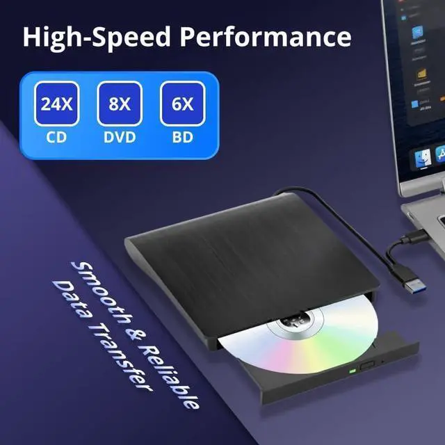 Alt view image 10 of 14 - External Blu-ray Burner, 6X BD-RE Writer & 3D Blu-ray Player, USB 3.0 & Type-C Portable Optical Drive, CD/DVD Reader Burner for Laptop Desktop PC, Compatible with Windows 11/10/Mac OS/Linux