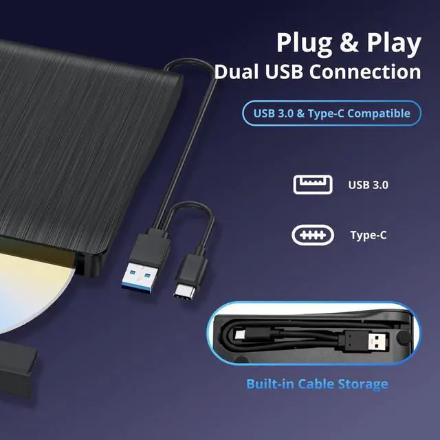 Alt view image 11 of 14 - External Blu-ray Burner, 6X BD-RE Writer & 3D Blu-ray Player, USB 3.0 & Type-C Portable Optical Drive, CD/DVD Reader Burner for Laptop Desktop PC, Compatible with Windows 11/10/Mac OS/Linux