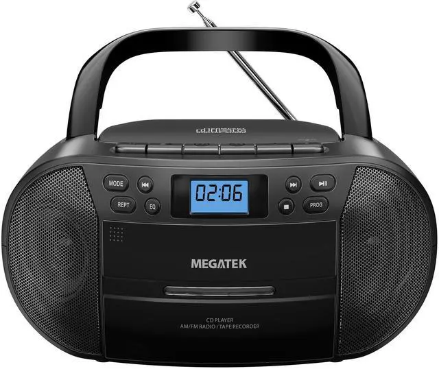 Alt view image 8 of 14 - CBR510 Portable CD/Cassette Player Boombox with Bluetooth, AM/FM Radio, USB Playback, AUX Input, Headphone Jack, LCD Display, AC/Battery Powered Stereo System for Home