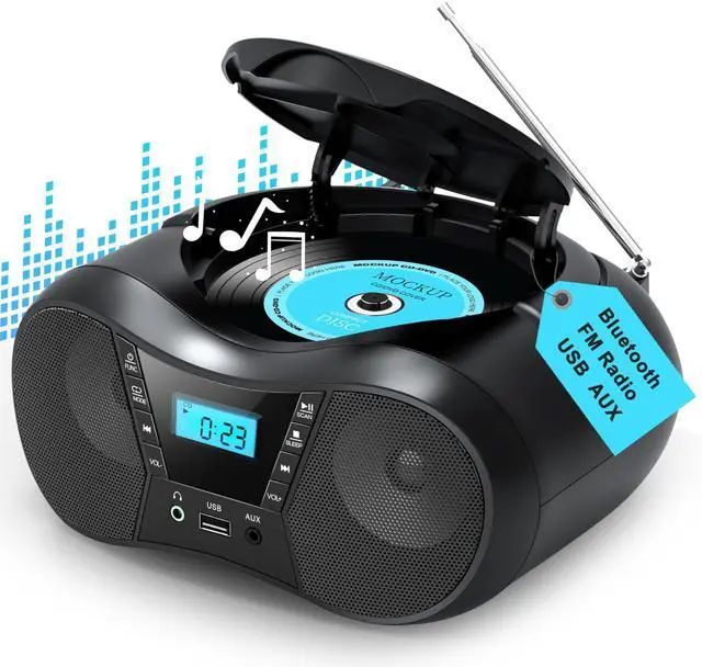 Alt view image 8 of 14 - Boombox Portable CD Players for Home with Bluetooth, Boom Box CD Player FM Radio Combo, Stereo Sound, AC/Battery Powered, CD/CD-R/RW Compatible, Support AUX/USB/Headphone, Timer, Repeatable
