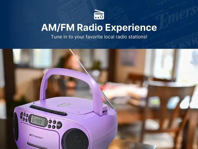 Alt view image 12 of 14 - Portable CD Player Boombox with Cassette Player Combo, Tape Recorder, AM/FM Radio, AUX, Headphone Jack, Dual Speakers, AC/DC & Battery Operated - Stereo System for Home, Indoor & Outdoor Use