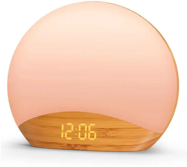 Alt view image 8 of 14 - Wood Grain Sunrise Alarm Clock and Sound Machine Nightlight, Digital Dimmable Clock for Bedroom, 26 Sleep Sounds, White Noise Machine for Baby, Adults, Wake Up Light Alarm Clock for Kids
