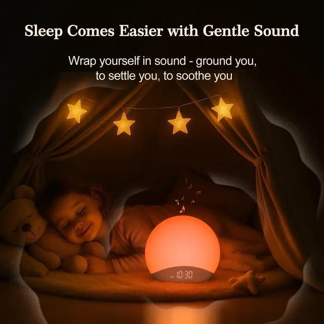 Alt view image 11 of 14 - Wood Grain Sunrise Alarm Clock and Sound Machine Nightlight, Digital Dimmable Clock for Bedroom, 26 Sleep Sounds, White Noise Machine for Baby, Adults, Wake Up Light Alarm Clock for Kids