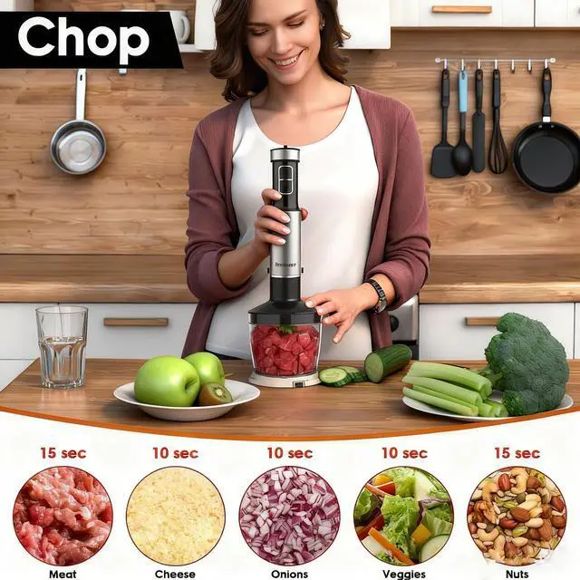 Alt view image 13 of 14 - Immersion Blender Handheld, 800W Powerful Electric Hand Blender with Titanium Alloy Blades, 12 Speeds & Turbo, Electric Hand Mixer for Smoothies, Soups, Baby Food and Purees