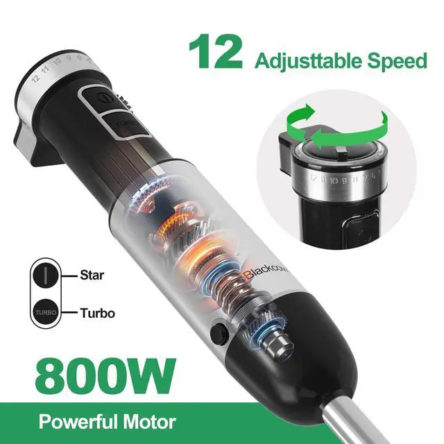 Alt view image 9 of 14 - Immersion Blender Handheld, 800W Powerful Electric Hand Blender with Titanium Alloy Blades, 12 Speeds & Turbo, Electric Hand Mixer for Smoothies, Soups, Baby Food and Purees